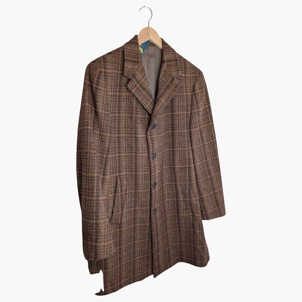 Hart Schaffner Marx Brown Plaid Wool Blend Coat | Men's M | Women's L - Picture 2 of 10